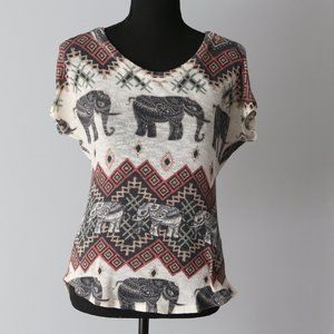 Papaya, M - African Elephant Boho Tribal Top Shirt